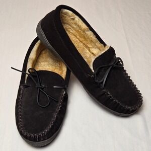 Tamarac Mens Genuine Leather moccasin Slippers dark brown acrylic Lined Size 11M